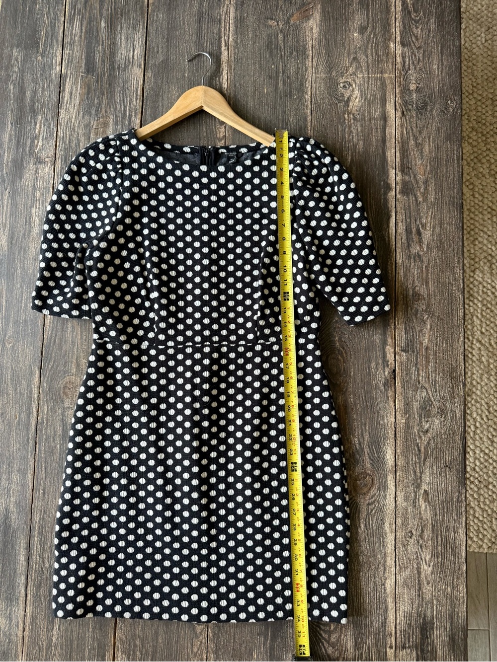 Ann Taylor Polka Dot Pleated Puff Sleeve Sheath Dress Size 10P Black White - Picture 10 of 10
